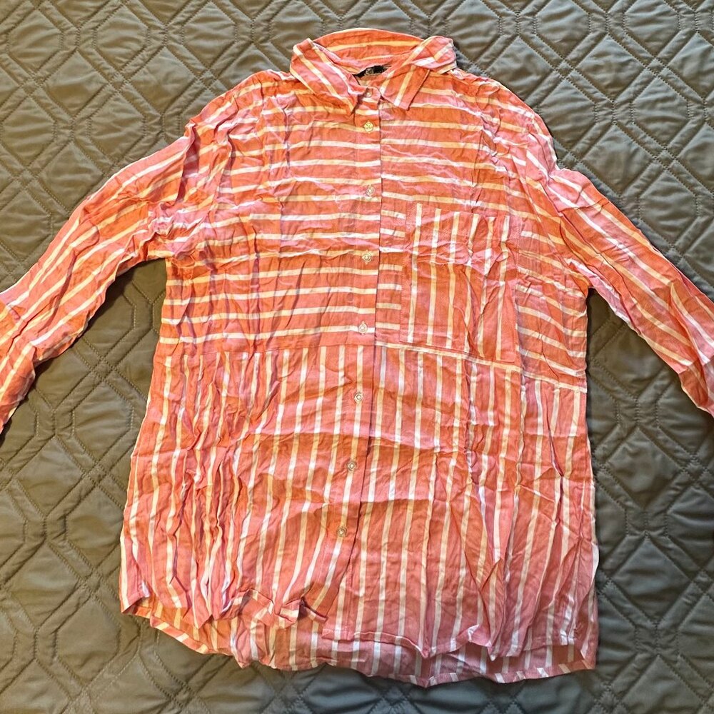 George Pink & White Striped Button-Down Shirt | Size Medium | Classic Everyday S